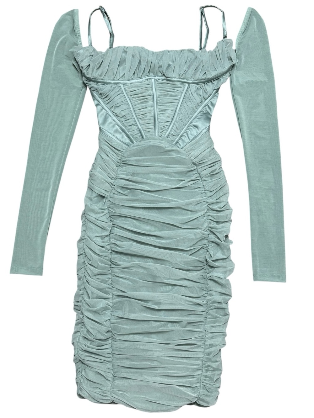 NWT House of CB Freyja Green Dress XS Plus Cup D-E Gathered Corset Mini Mesh